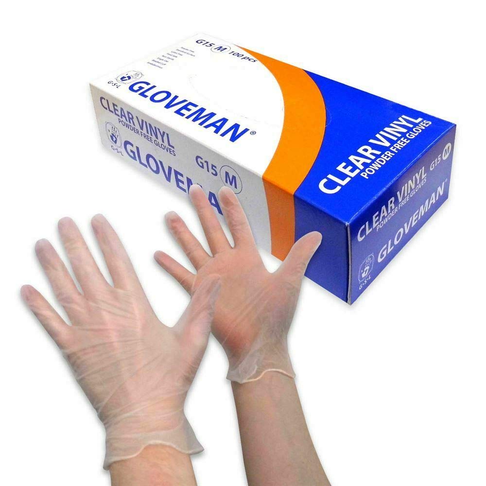 Gloveman Clear Vinyl Gloves Medium – Disposable Powder-Free Gloves (Box of 100) 