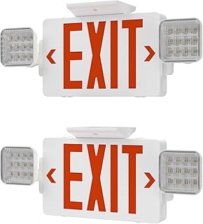 RMCLUX 2 Pack LED Exit Sign with Emergency Lights,UL 924,Battery Backup | ETL listed,UL 924 compliant,90-min battery backup,360° adjustable heads,double-sided, 120/277V.3-Year Warranty