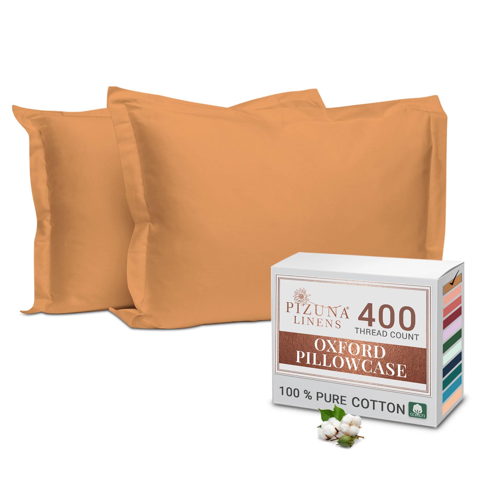 Pizuna 100% Cotton Long Pillow Cases 2 Pack 50x90cm King Apricot Orange