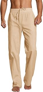 Men's Casual Long Pants Linen Pants Loose Fit Drawstring Straight Waist Summer Yoga Beach Pants