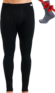 [FUFSAWS] Pantalones de lana merino para hombre, 100% lana merina, ropa interior térmica larga, ligera, media, pesada + calcetines de lana, 250, X-Large