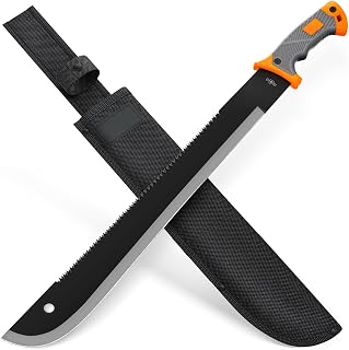 Machete with Saw - 25" Heavy Duty Tool & Sheath - Ergonomic No-Slip Handle - Survival Knife with Serrated Blade - Machetes for Bushcraft Hunting Garden Cutting Trees Yard Work 13153