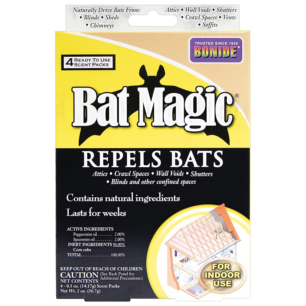 Bonide Bat Magic Bat Repellent, Pack of 4 Ready-to-Use Peppermint Oil Scent Pack