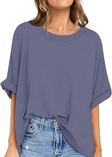 UEU Women's Oversized Crewneck T-Shirt Casual Loose Tunic Tops