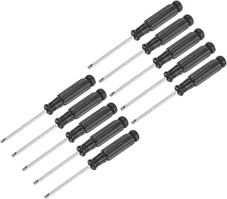 uxcell Mini destornillador ranurado, cabeza plana de 2,5 mm con mango negro para pequeños electrodomésticos, 10 unidades