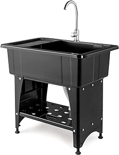 VINGLI 20-Gallon Utility Sink Laundry Tub for Washing Room, Freestanding Utility Sink with Stainless Steel Faucet, Black, 32W x 22 D x 36"H Black
