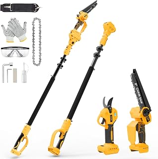 4-in-1 Cordless Pole Saw & Electric Pruning Shears for DeWalt 20V Battery | 8 Inch Brushless Mini Chainsaw with Extension Pole, 15 Ft Reach, Auto Oiling, for Tree Trimmer Branch Cutter(NO Battery)