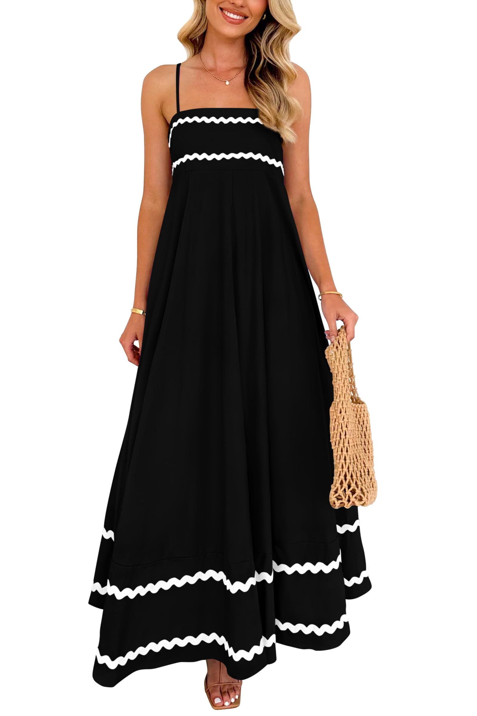 PRETTYGARDEN 2025 Women Summer Sleeveless Ruffle Sleeveless Ruffle Beach Maxi Dr