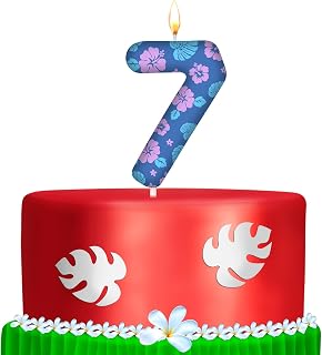 MTLEE 1 Pack Number 7 Cartoon Birthday Candle 7th Birthday Candle Numeral Leave and Flower Birthday Cake Topper 7 Candle for Cartoon Birthday Decoration Hawaii Party Supplies Favor, Pink and Blue