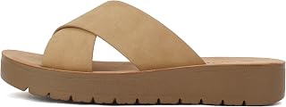 SODA LUCY ~ Sandali da donna Open Toe Flatform Platform Crisscross Band superiore Fashion Slide, Cammello, 42 EU