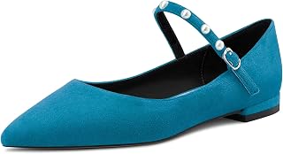 NobleOnly Women's Pointed Toe Mary Jane Low Heel Pumps Office Party Classic Buckle Shoes 1 cm Heels