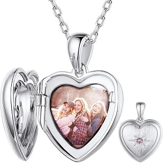 Custom4U S925 Locket Necklace with Photo & Text, Sterling Silver/14K Gold Platet Personalised Photo Necklace Custom Jewelry Gifts for Mum Wife Christmas (With Gift Box)