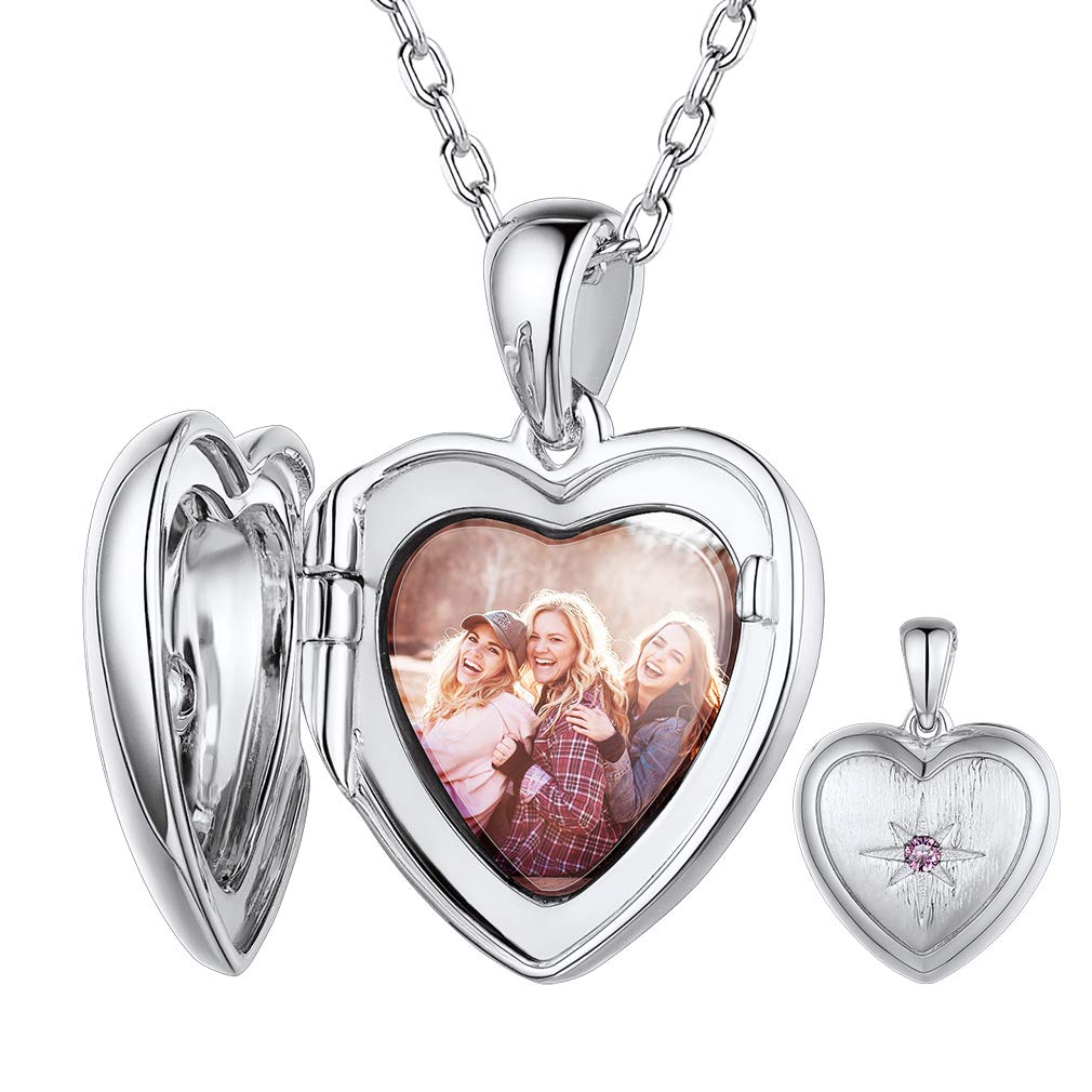 Custom4U S925 Locket Necklace with Photo & Text, Sterling Silver/14K Gold Platet