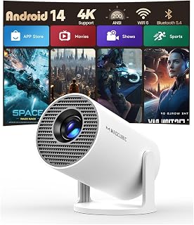 Magcubic Mini Projector with WiFi and Bluetooth, 4K Support Smart Portable Projector, Small Proyector with 200ANSl & AutoKeystone, 180° Rotation HY300Pro Video Proyector for Bedroom, Movie, Outdoor