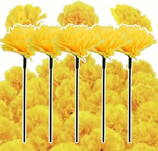 10 Pieces Artificial Marigold Flowers, Silk Marigold Heads with Stems Artificial Flowers for Diwali Indian Wedding Home Decoration DIY Garlands (Yellow, 15cm)