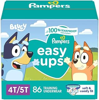 Pampers Easy Ups Girls & Boys Potty Training Pants, Size 6 (4T5T), Bluey Absorbent Training Underwear, Up to 100% Leakproof Day and Night, Hypoallergenic, 1 Pack (Count of 86)