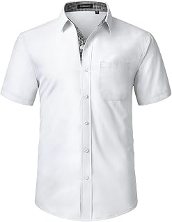 HISDERN Men's Short Sleeve Shirt Casual Solid Color Summer Shirt Regular Fit Shirt with Pocket