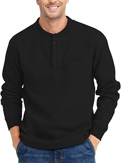 ZITY Men's Waffle Henley Long Sleeve Shirts with Pocket