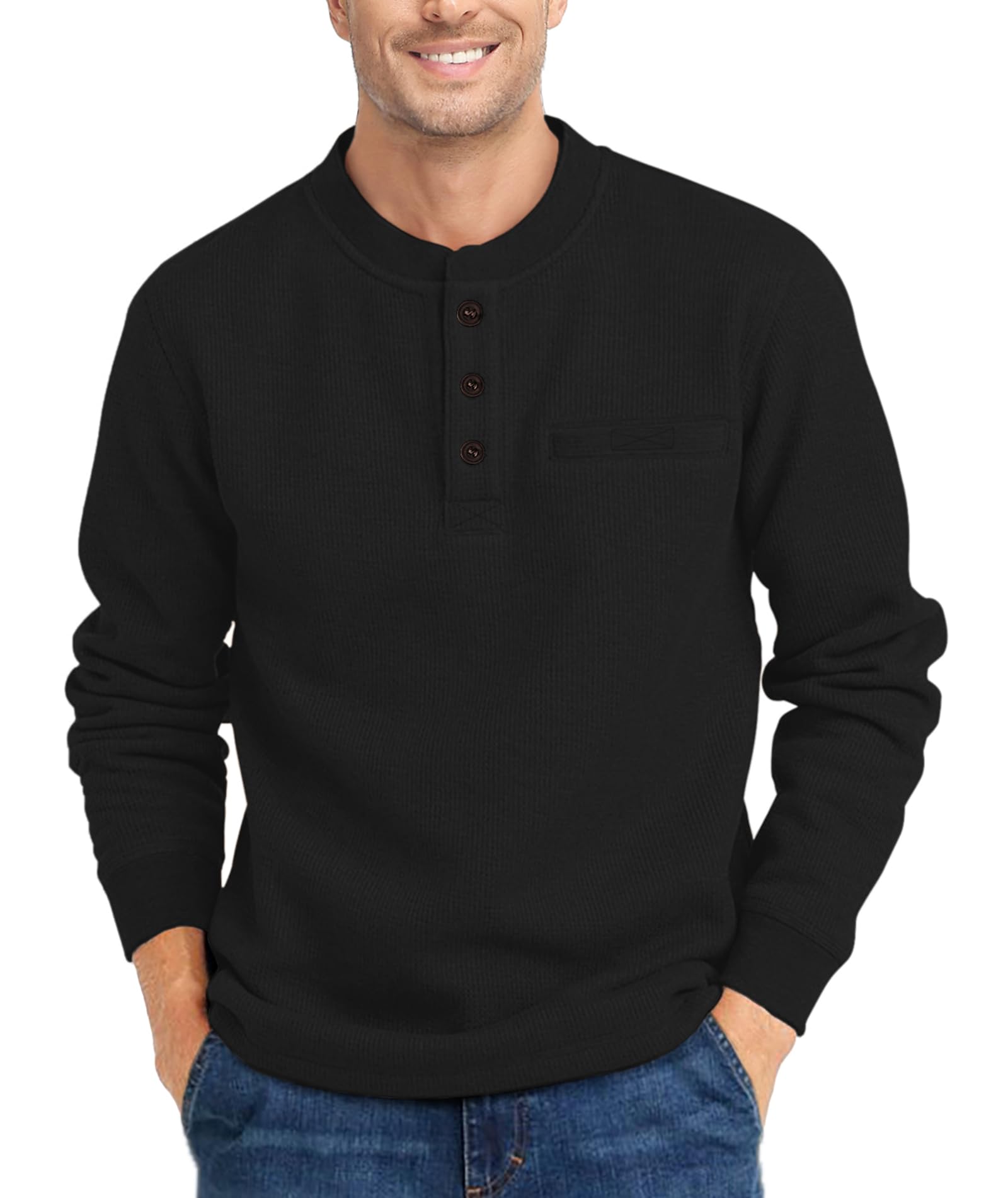 ZITY Men's Waffle Henley Long Sleeve Shirts with Pocket