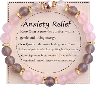 KSQS Healing Stone Bead Bracelet for Women, Natural Gemstones Balance Protection Bracelet, Spiritual Crystal Beads Bracelet Anxiety Relief with Meaning Card