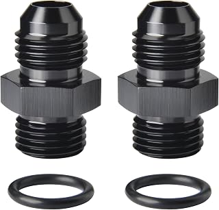 Podavelle 6AN Male Flare to 6AN ORB O-ring Boss Fuel Pump Rail Adapter Fitting Aluminum Black, Pack of 2
