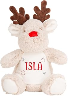 Personalised Reindeer Soft Toy - Name Printed Christmas Plush - New Baby Gift