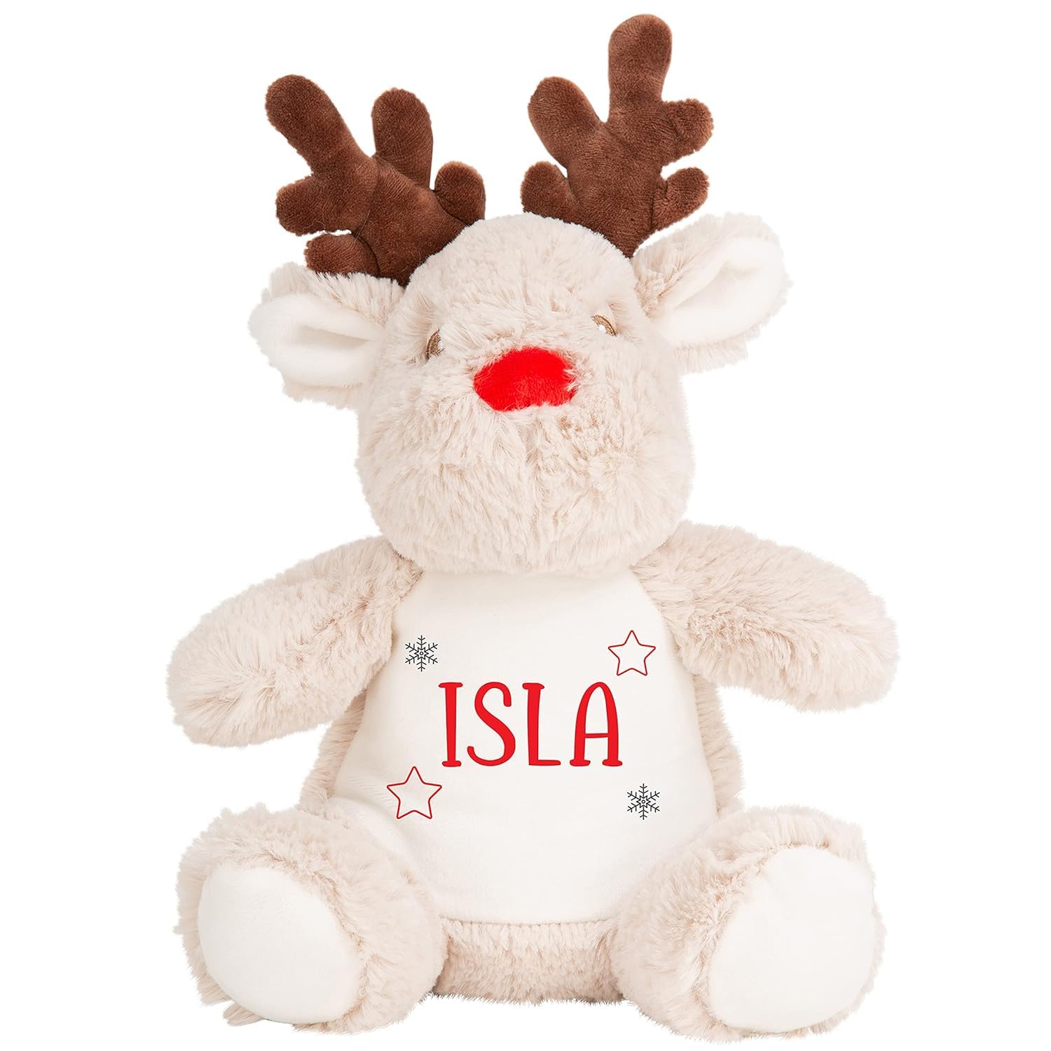 Personalised Reindeer Soft Toy - Name Printed Christmas Plush - New Baby Gift