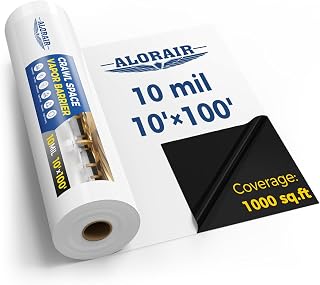 ALORAIR 10 mil Crawl Space Vapor Barrier 10' x 100' Plastic Sheeting | Heavy-Duty Black/White Panda Film – Crawlspace Encapsulation, Moisture Barrier, Ground Cover & Weatherproofing Applications