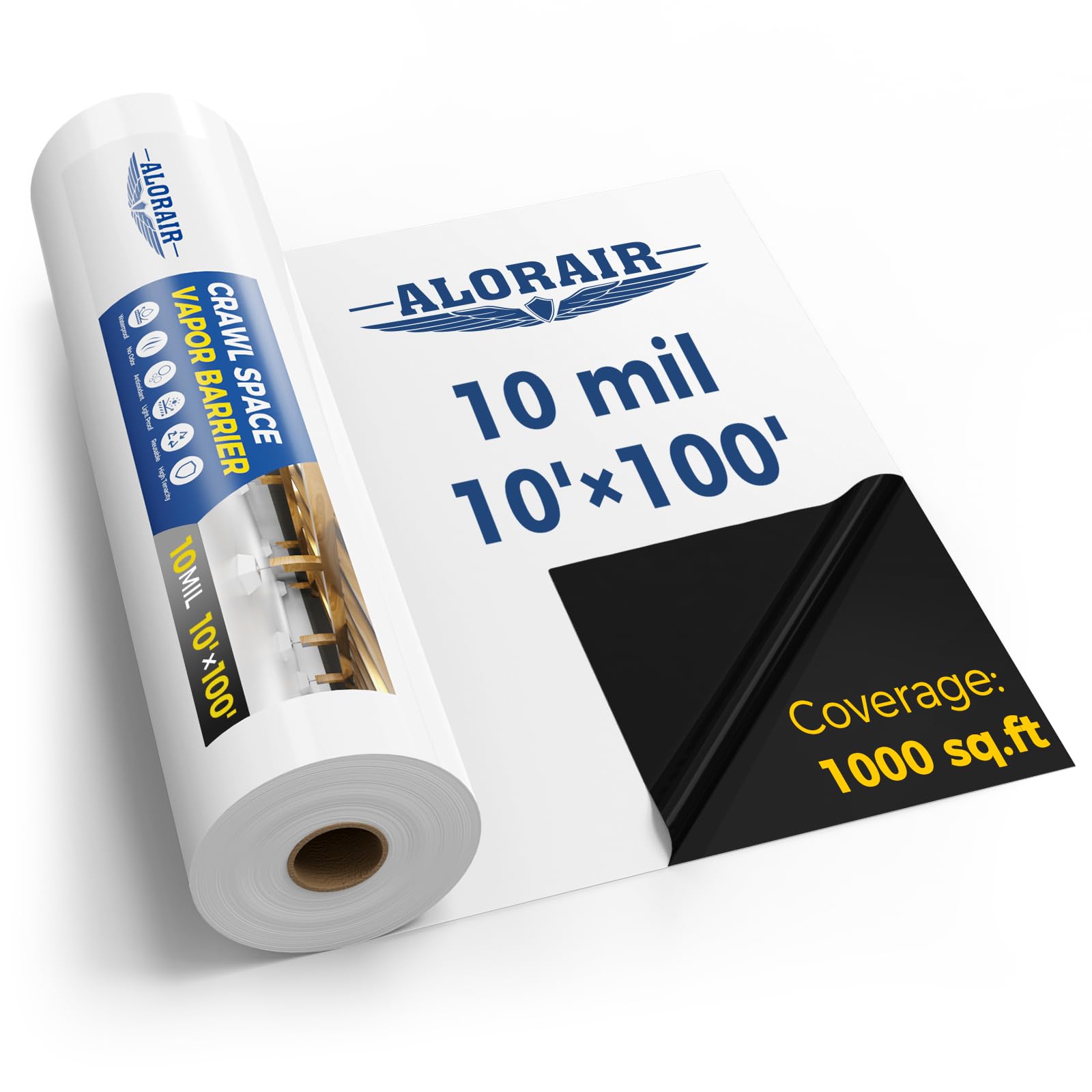 ALORAIR 10 mil Crawl Space Vapor Barrier 10' x 100' Plastic Sheeting | Heavy-Dut
