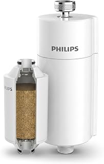 Philips Water in-Line Shower Filter and 1 Replacement Cartridge, 50 000 L Filtration Capacity, White, Reduces Chlorine by up to 99%, Easy to Install, fits All Standard Hoses and taps