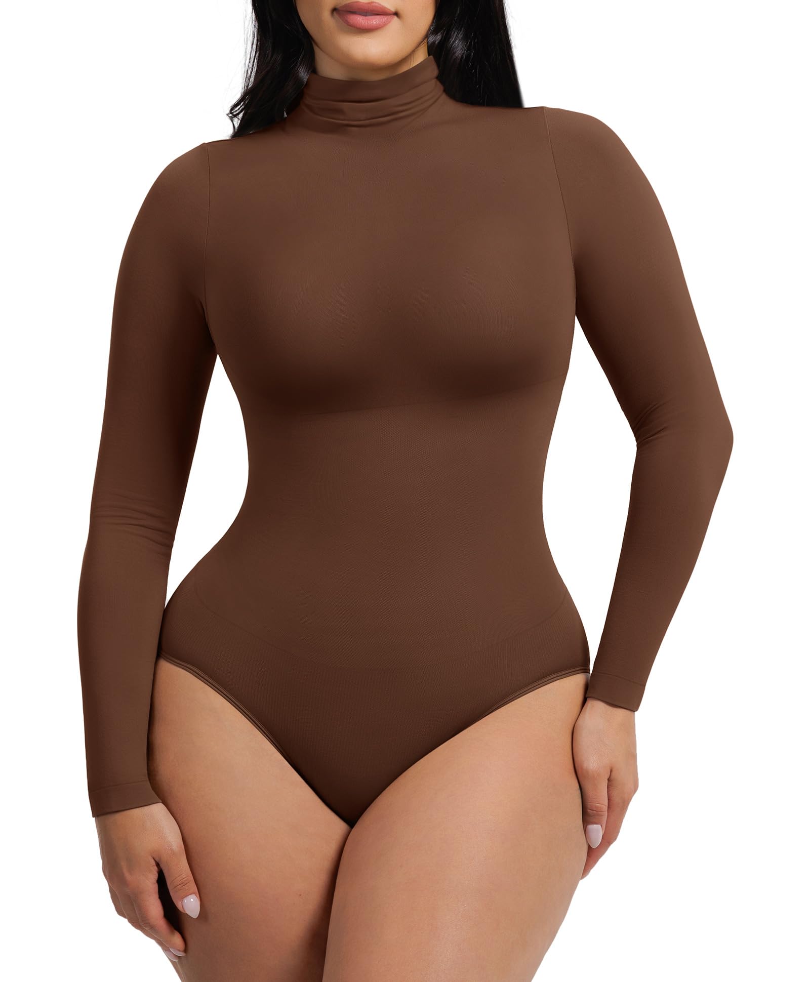 FeelinGirl Body gainant à manches longues et col montant pour femme