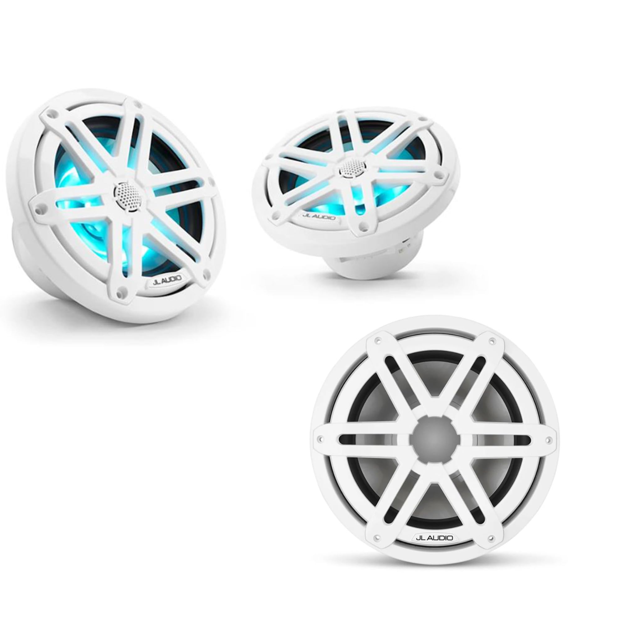 JL Audio Marine M3 6.5" (3 Pair) & 10" Subwoofer Sport Grill Gloss White Bundle 