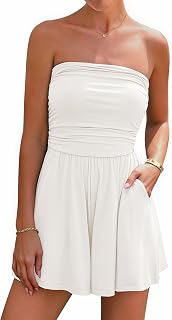 BTFBM Sommer-Damen-Strampler 2025, trägerlos, Schlauch-Top, Strandurlaub, Kleidung, Rüschen, Boho, lockere Shorts, Jumpsuit-Taschen