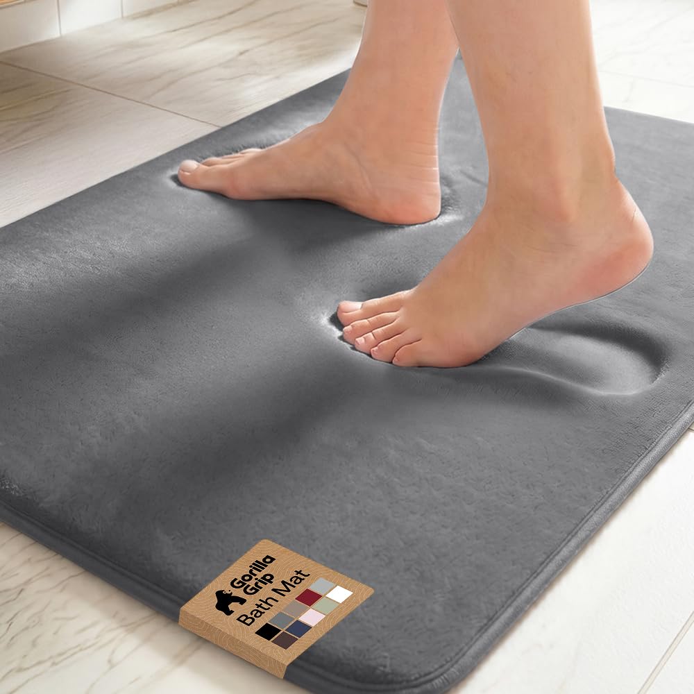 GORILLA GRIP® Memory Foam Bath Rug for Bathroom, 24x17 Gray | Soft Absorbent Vel
