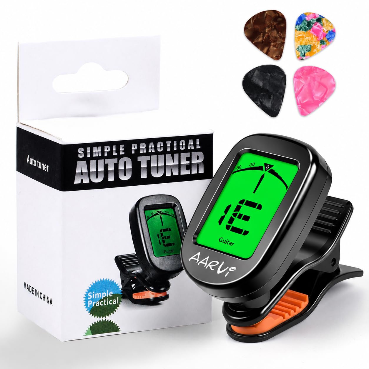 AARVI Clip On Guitar Tuner for All Instruments, Acoustic/Electric Guitar, Ukulel