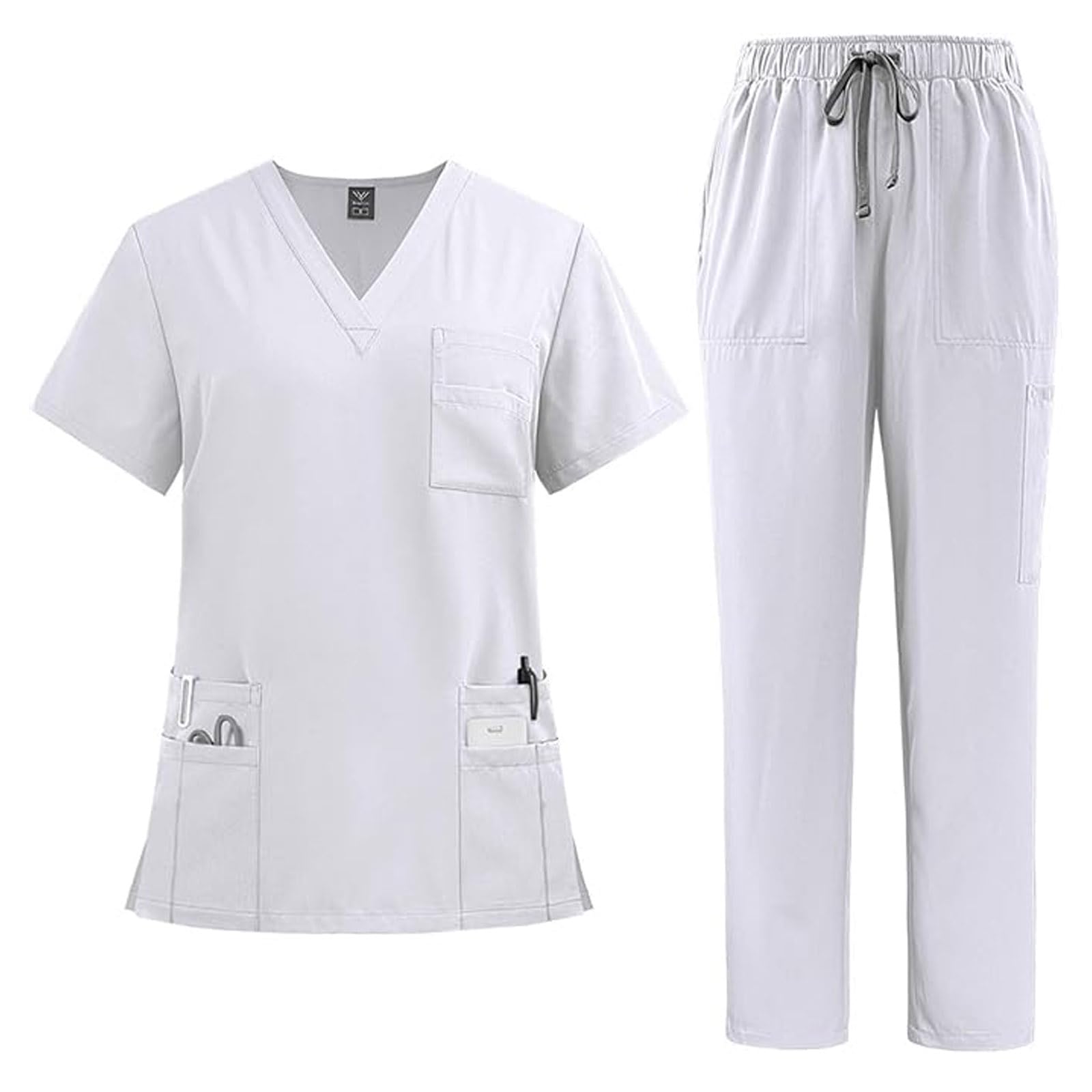 Scrubs for Women Set Cool Stretch V-Neck Scrub Tops and Drawstring Cargo Pants N