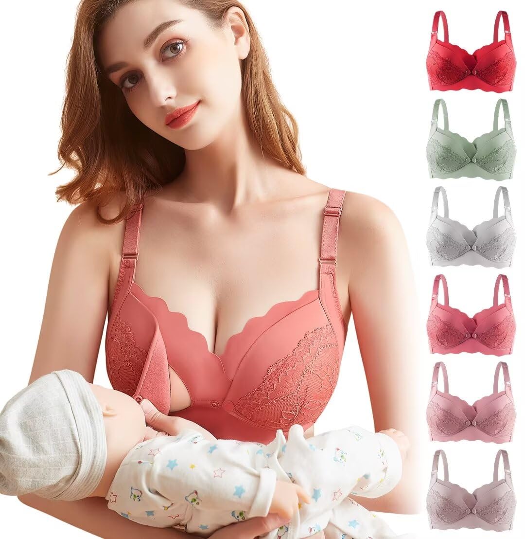 Nursing Bra Maternity Bra Front Opening Bra No Wire Night Anti-Sag Underwire Hig