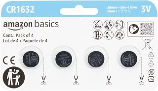 Amazon Basics 4-Pack CR1632 3 Volt Lithium Coin Cell Battery, Long Lasting Power, Mercury-Free, Reliable, Child Safety Packaging