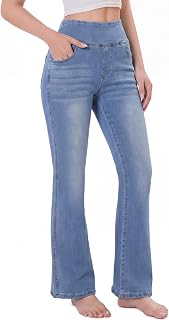 Pull on Flare Jeans for Women, Trendy Stretchy High Waisted Bell Bottom Skinny Boot Cut Jeans Legging for Women