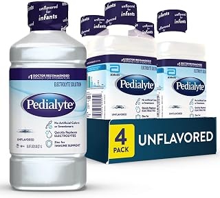 Pedialyte Electrolyte Drink, Unflavored Hydration Drink, 1 Liter, 4pk | Hydration for adults and kids, 3 key electrolytes to quickly restore fluids and electrolytes, no artificial colors