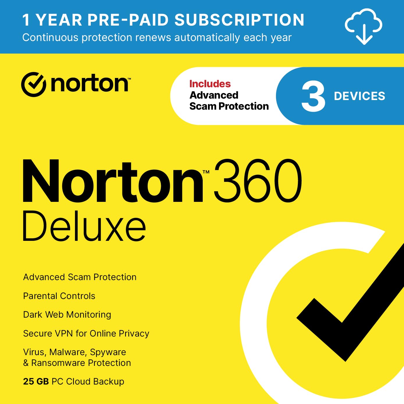 Norton 360 Deluxe 2027 Antivirus, 3 Devices, Auto-Renews [Download] | Includes S