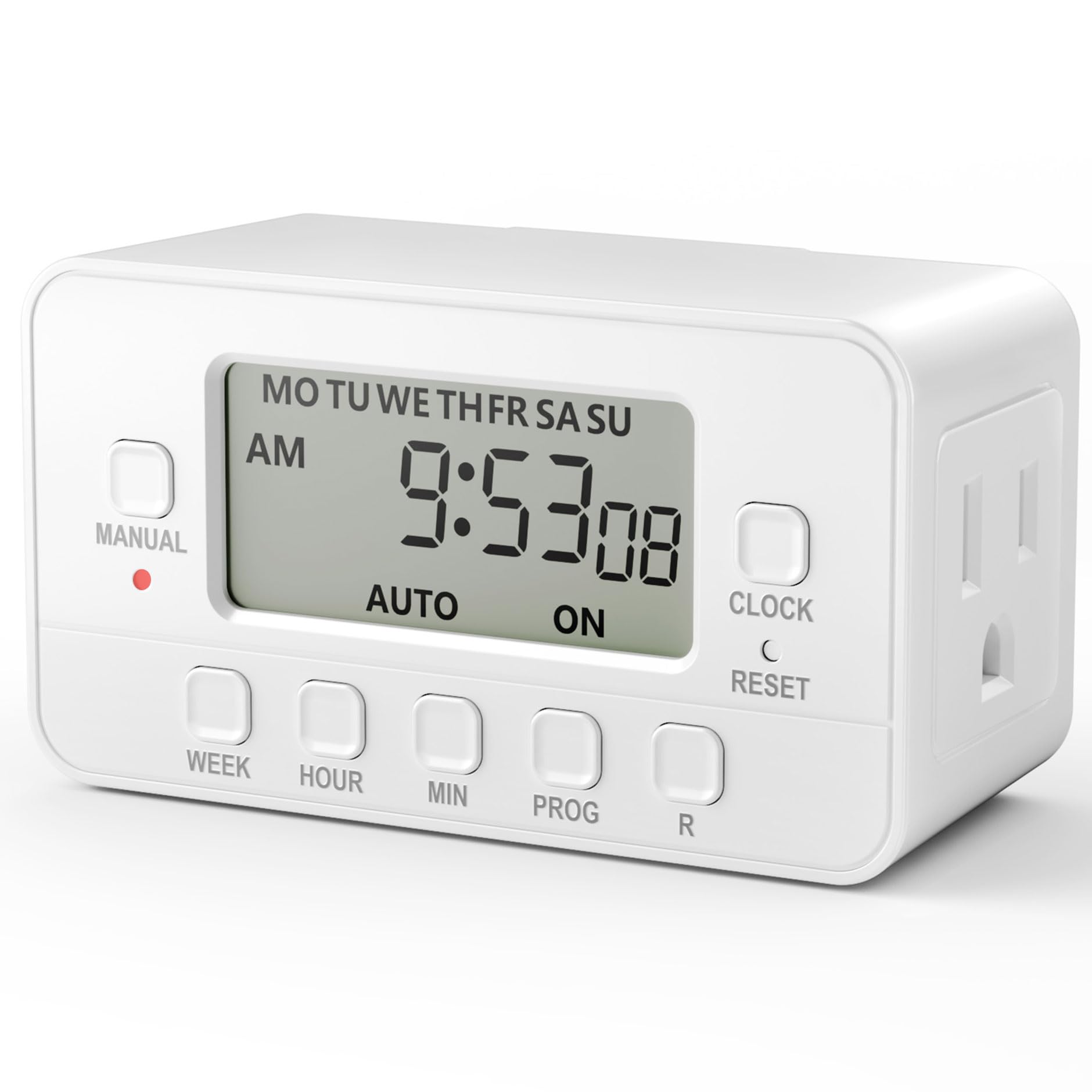 BN-LINK 7-Day Heavy Duty Digital Timer with Dual Outlet, LCD Display, 3-Prong Pr
