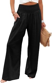 KISSMODA Women High Elastic Palazzo Pants Wide Leg Long Lounge Pants Casual Trousers with Pocket 2023