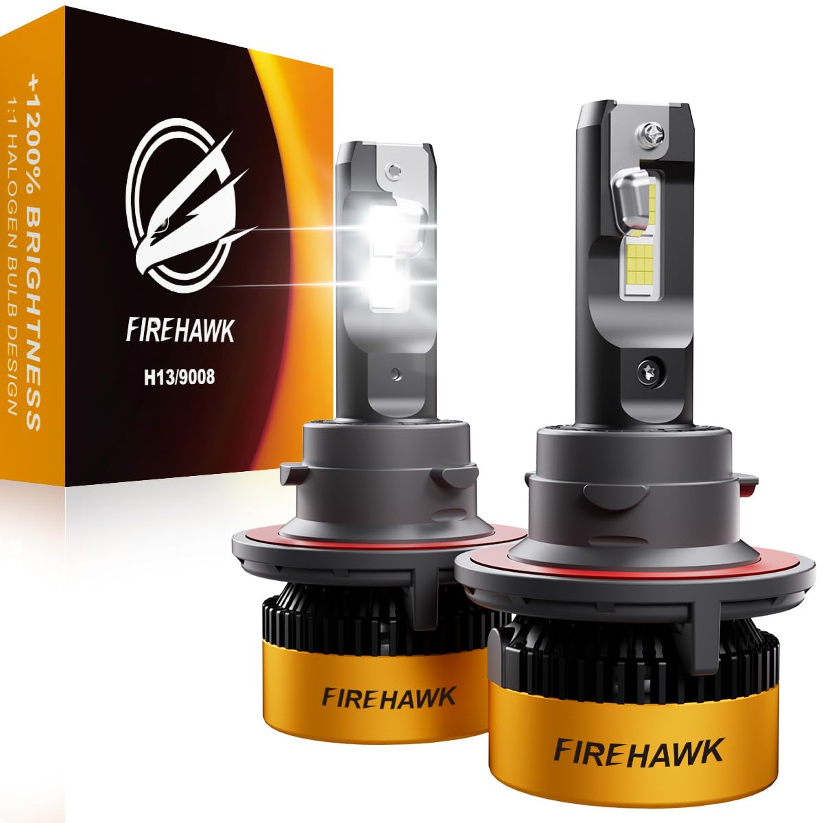 Firehawk H13/9008 LED Headlight Bulbs 90000LM 1200% Brighter 6000K Cool White Pl