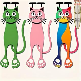 Cute Cat Design Acrylic Bookmarks - 2D Flat, Fun and Colorful, Perfect for Reading Lovers, Unique Gift, Set of 3