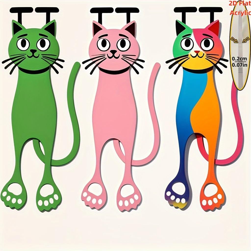 Cute Cat Design Acrylic Bookmarks - 2D Flat, Fun and Colorful, Perfect for Readi