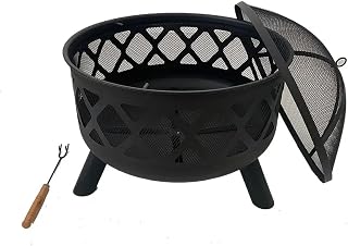 Neo Large Black Outdoor Heater Fire Pit Bowl Garden Patio Grate Lid Poker BBQ Charcoal Log Wood Burner Bonfire Camping
