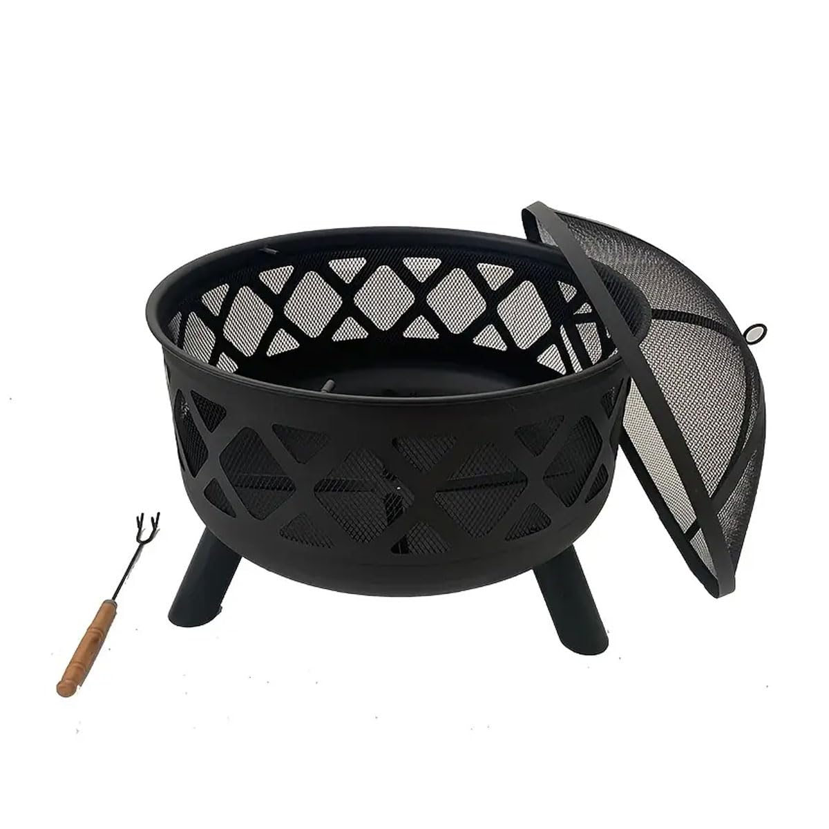 Neo Large Black Outdoor Heater Fire Pit Bowl Garden Patio Grate Lid Poker BBQ Ch