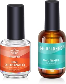 modelones Nail Dehydrator and Primer, Acid Free Prep Kit for Base Coat | Natural Hema-Free dehydrator &amp; Bond Primer Prep Kit, Acrylic Nail Supplies 2 Pcs 15 ml