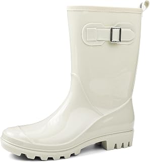 DKSUKO Women's Waterproof Rain Boots Mid Calf Rubber Garden Shoes